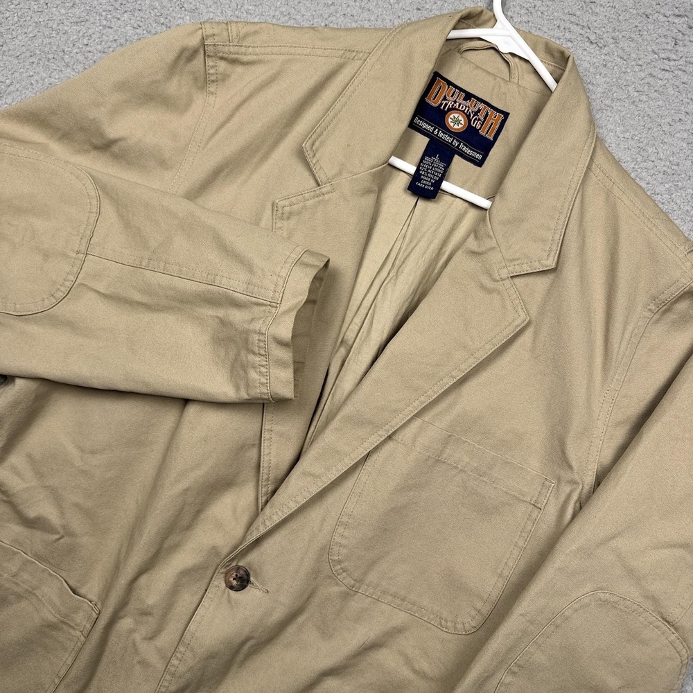 Duluth Trading Co Sport Coat Mens Large Beige Cotton Elbow Patch Blazer Workwear
